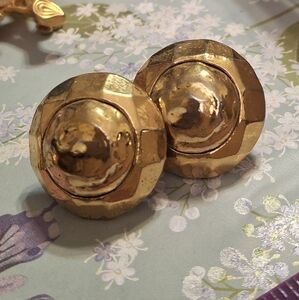 Frances Patiky Stein Hammered Gold Clip-on Earrings Vintage FPS